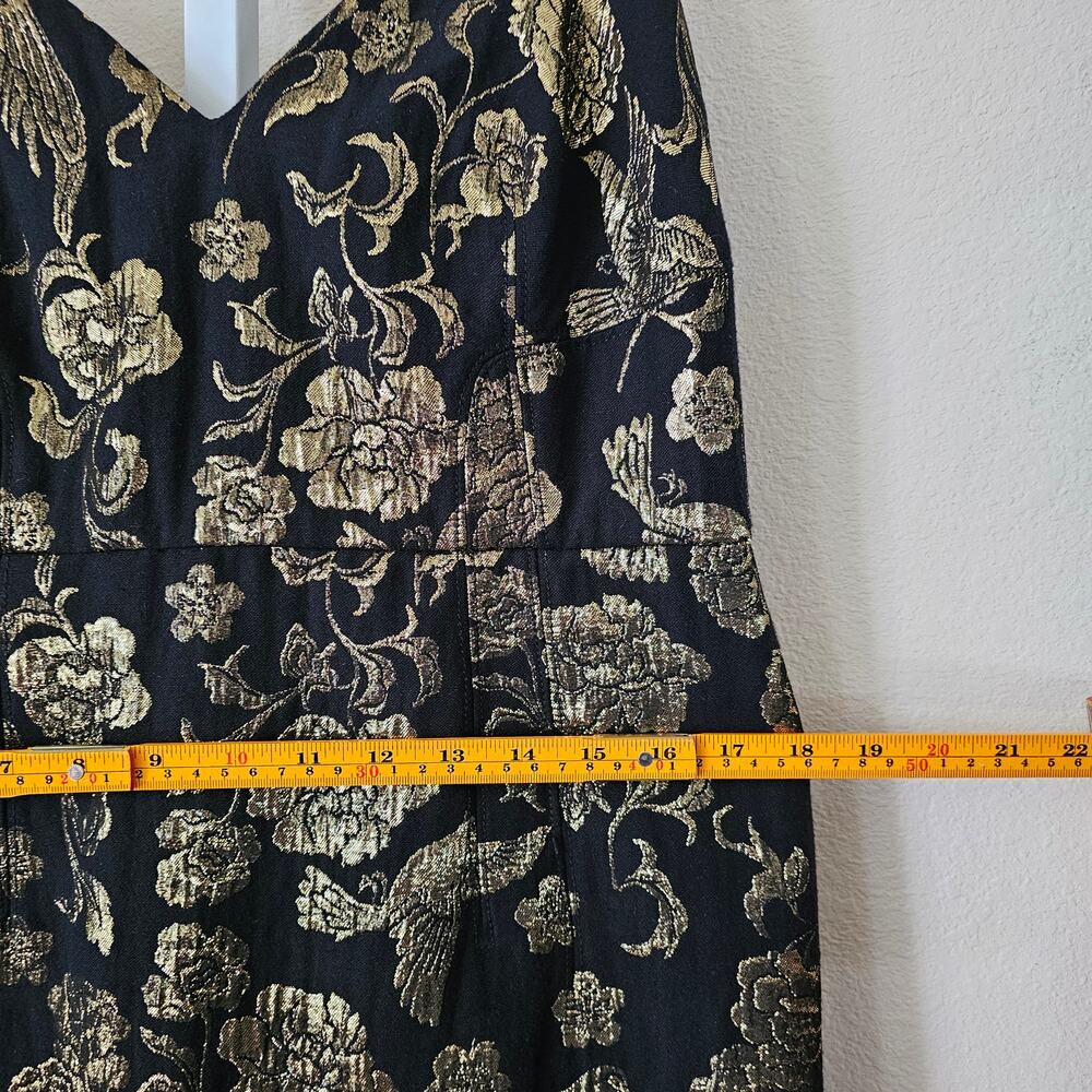 MAEVE Antropologie NWT Black & Gold Slim Jacquard Botanical Mini Dress Sz 14 - Picture 15 of 16